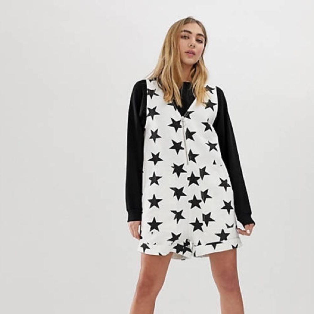 Lazy Oaf denim romper romper in star print